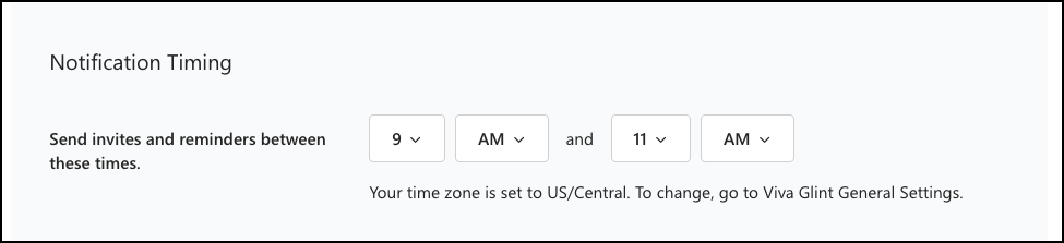 Capture d’écran de la section Minutage des notifications dans Configuration des communications.