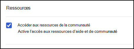 Capture d’écran de la section Ressources dans Autorisations et accès.