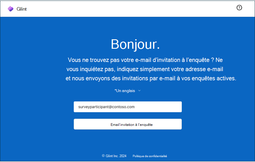 Capture d’écran de la page d’accueil viva Glint renvoyer l’enquête.