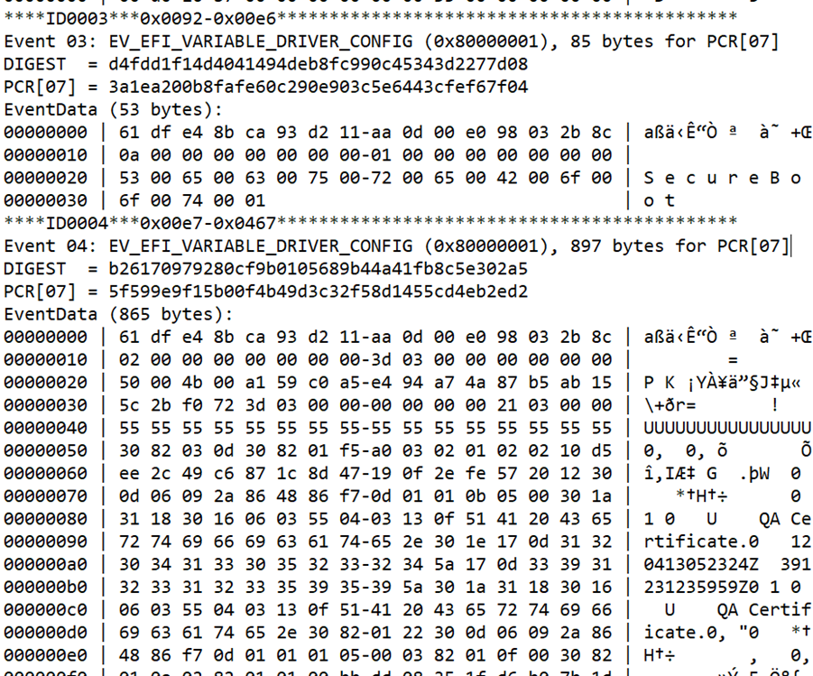 Capture d’écran de la liste des mesures dans Output Log dot t x t.