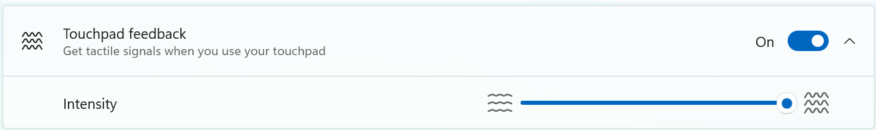 An image showing the Touchpad feedback section of the settings page