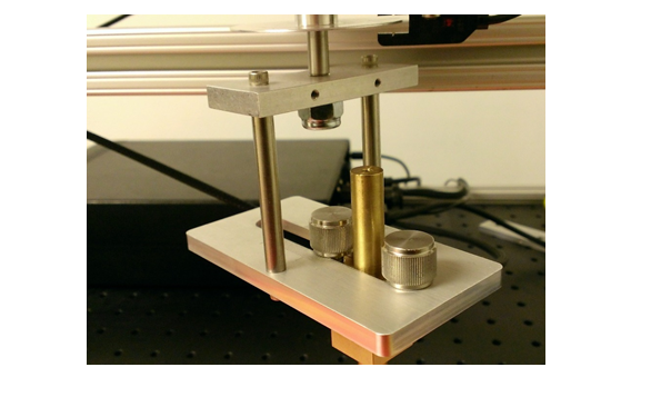 image from the latency panning test, showing the rotation and acoustic tool, with a small radius bracket.