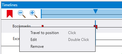 Capture d’écran du menu contextuel clic droit du marque-page avec des options pour voyager à la position, éditer et supprimer.