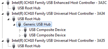 Capture d’écran montrant un hub USB générique sélectionné dans Windows Gestionnaire de périphériques.