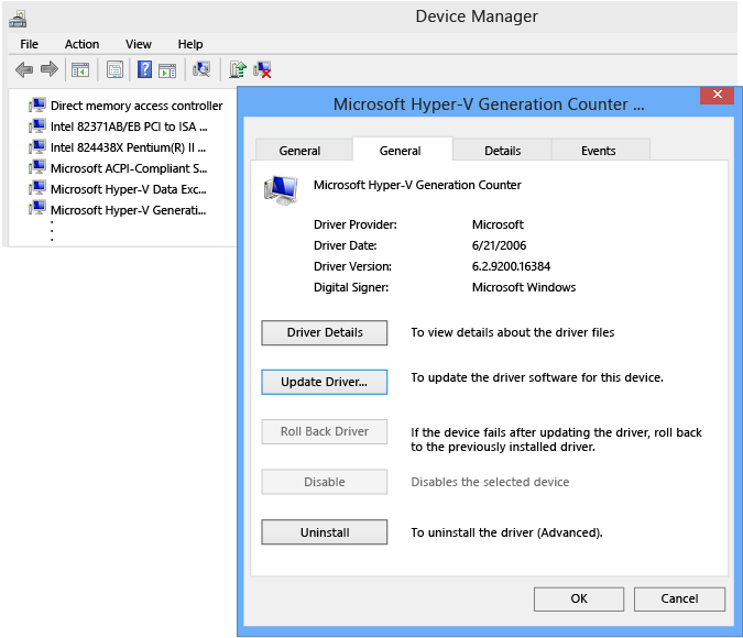 Capture d’écran montrant les détails du compteur de génération Microsoft Hyper-V.