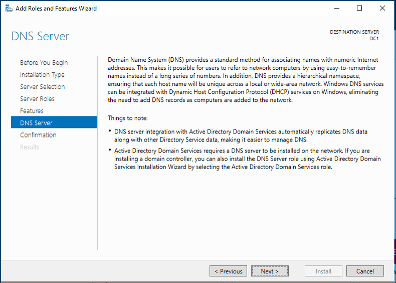 Screenshot that shows the DNS Server page.