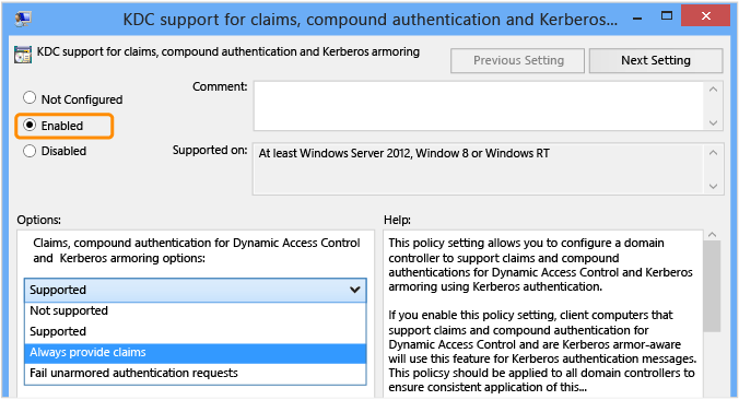 Capture d’écran mettant en évidence l’option de menu Toujours fournir une revendication.