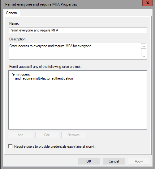 Screenshot that shows an example of a non-parameterized policy template.