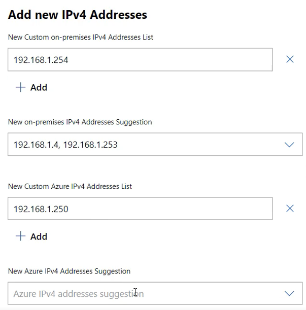 Panneau Ajouter des adresses IPv4 avec des informations