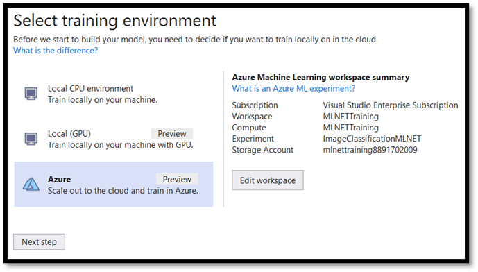 The ML.NET training environment