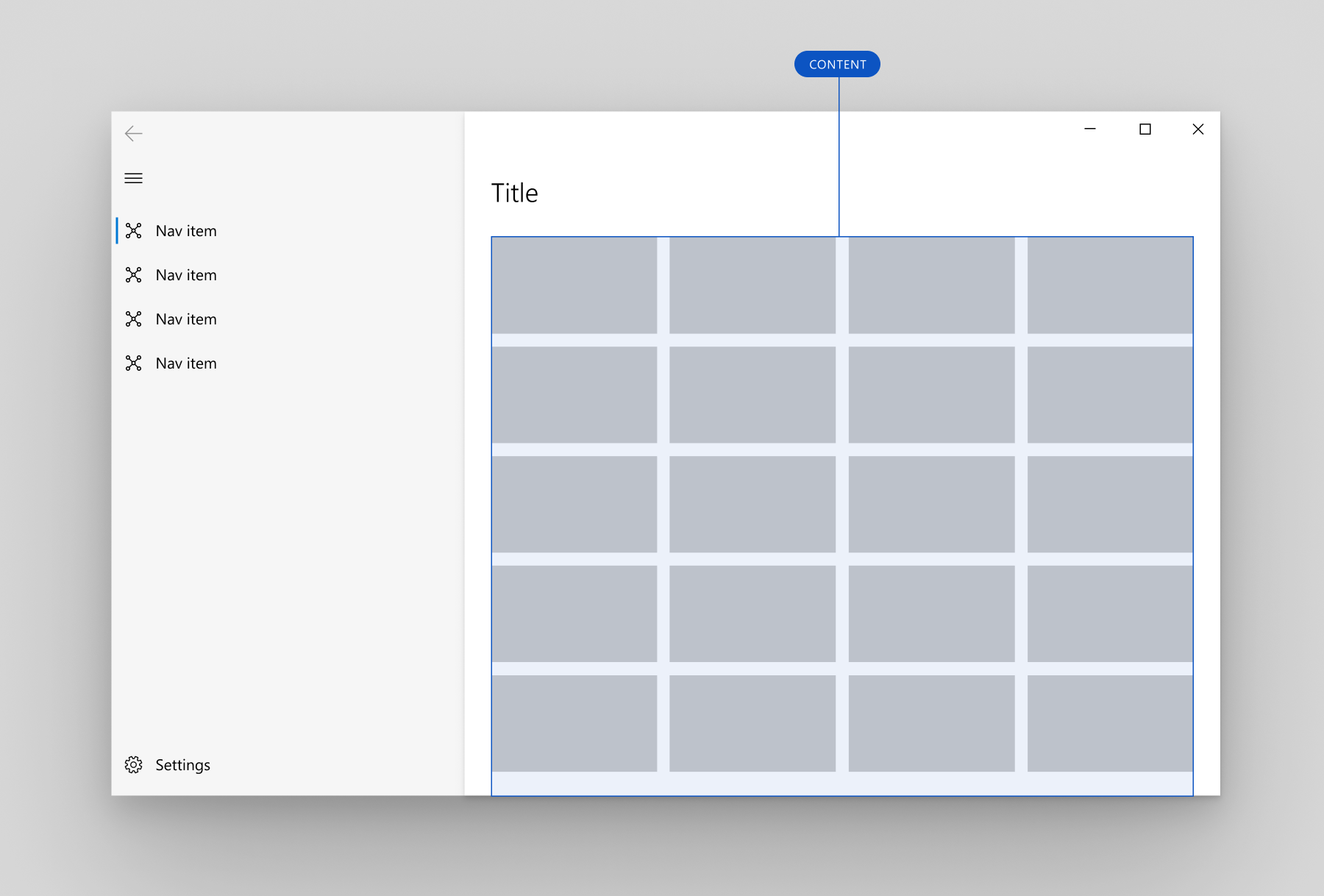 Exemple de zone de contenu de NavigationView