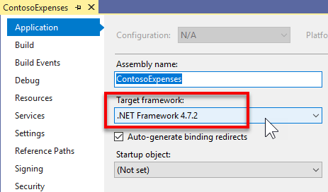 .NET Framework version 4.7.2 pour le projet