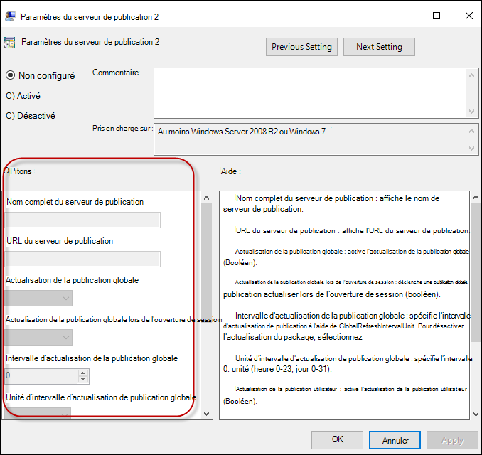 Activez les paramètres du serveur de publication 2.