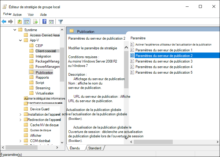 Activer la stratégie du serveur de publication 2.