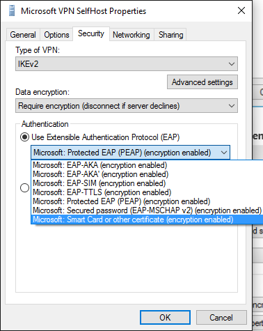 Fenêtre propriétés de l’auto-hôte vpn.