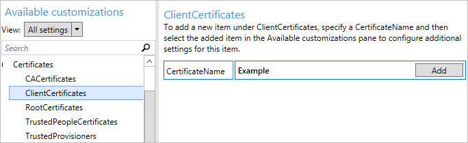 Dans le Concepteur de configuration Windows, entrez un nom pour le certificat.