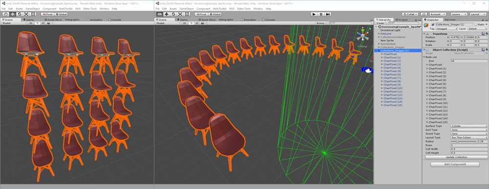 Exemples de dispositions planes et cylindriques d’objets 3D