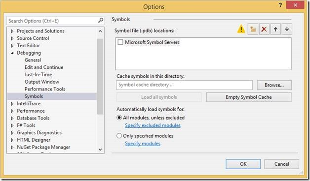 exclusion de la DLL dans les options de Visual Studio