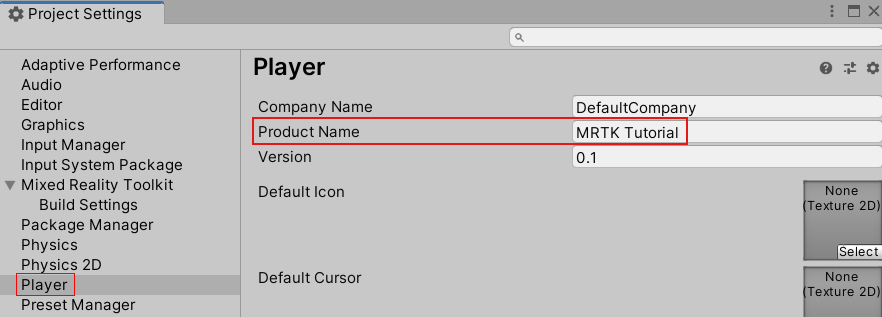 Capture d’écran de Publishing Settings dans Unity avec la zone Project Name renseignée.