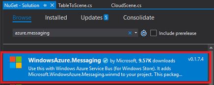 rechercher le package de messagerie Windows Azure