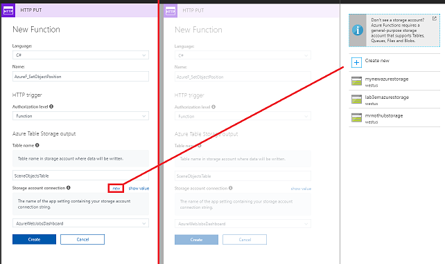 Capture d’écran montrant la section connexion du compte de stockage avec le lien hypertexte « Nouveau » sélectionné.