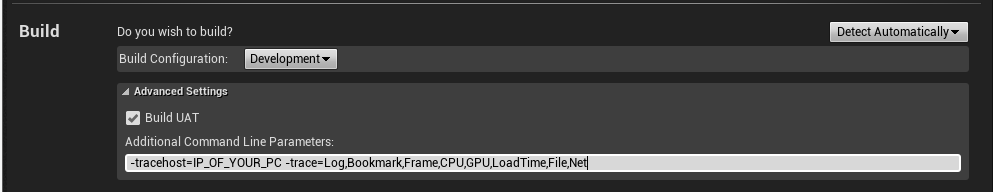 Capture d’écran des options de génération dans la configuration du profil