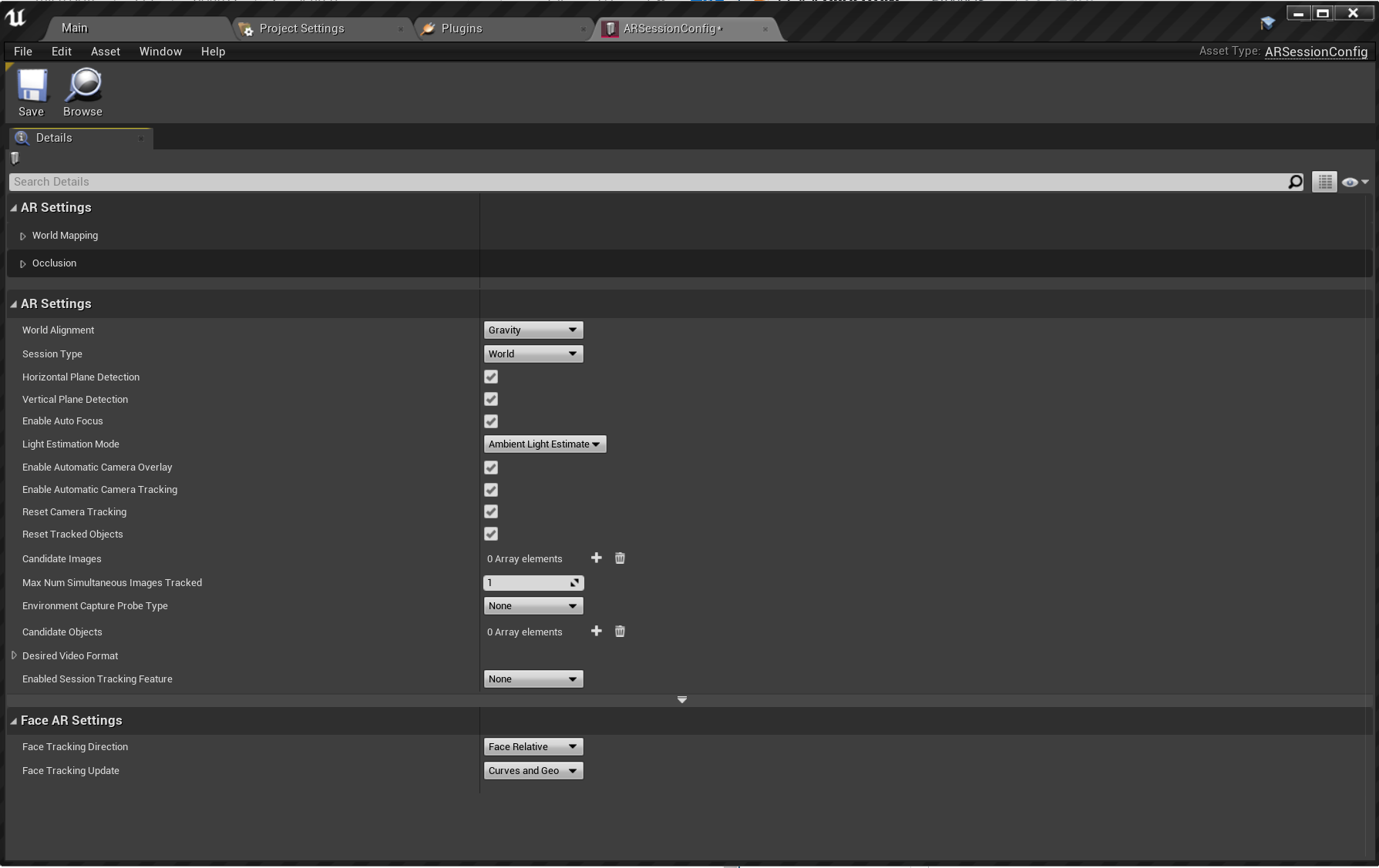 Fenêtre des détails des ressources de configuration de session AR