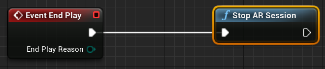 Nœud Event EndPlay attaché à la fonction Stop AR Session