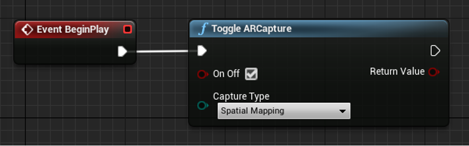 Blueprint de la fonction ToggleARCapture avec le type de capture de mappage spatial mis en surbrillance