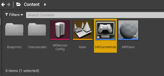 MRGameMode dans le navigateur de contenu