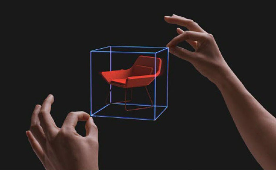 Mains manipulant un hologramme