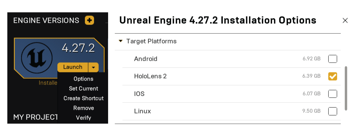 Option HoloLens 2 dans l’installation d’Unreal