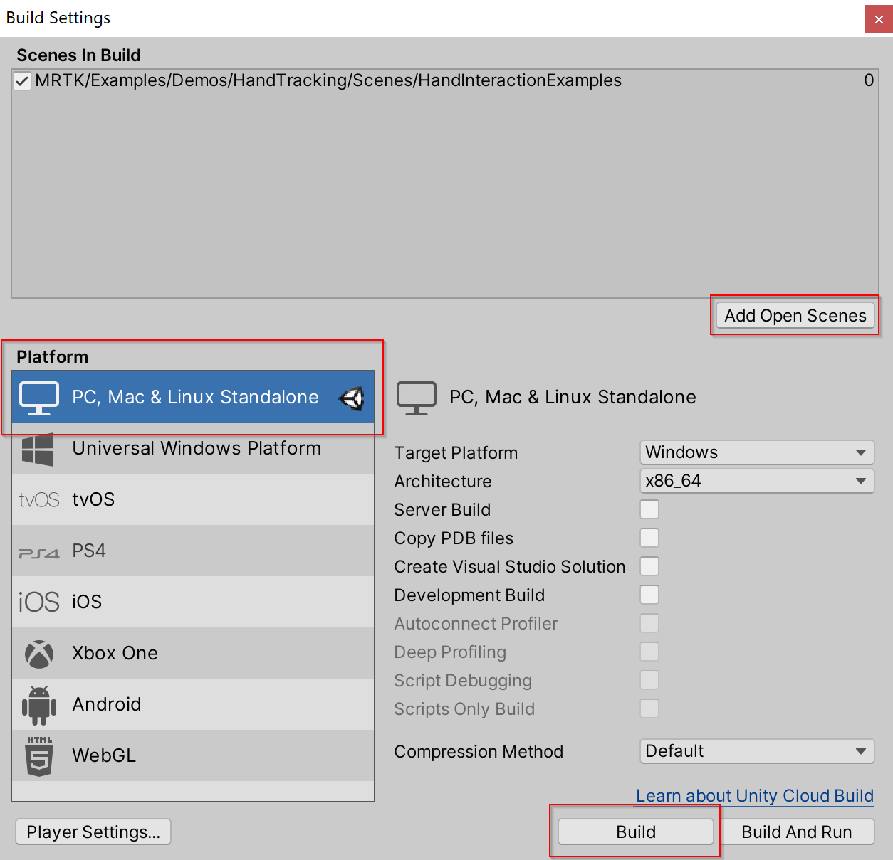 Paramètres de build pour l’option Autonome