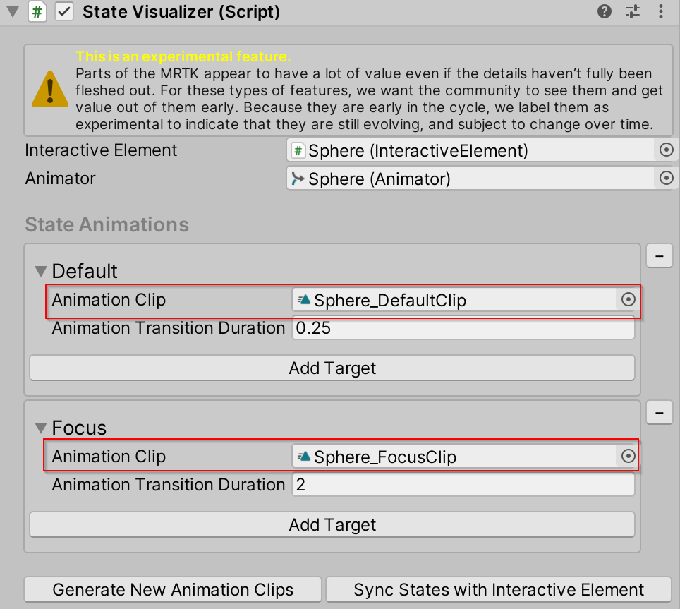 Clips d’animation dans le composant visualiseur d’état