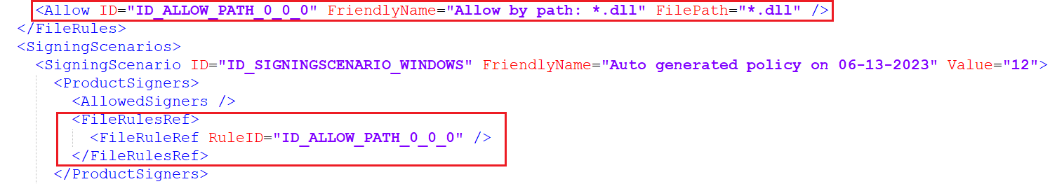 Autorisez tous les fichiers DLL dans la stratégie xml.