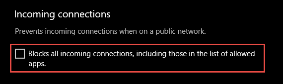 Capture d’écran de l’application Sécurité Windows montrant les connexions entrantes.