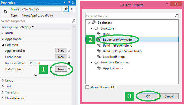 Interface utilisateur pour la configuration de DataContext.