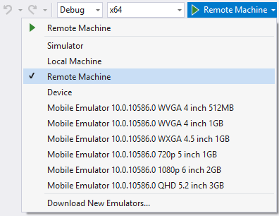 Liste déroulante des cibles de débogage Visual Studio