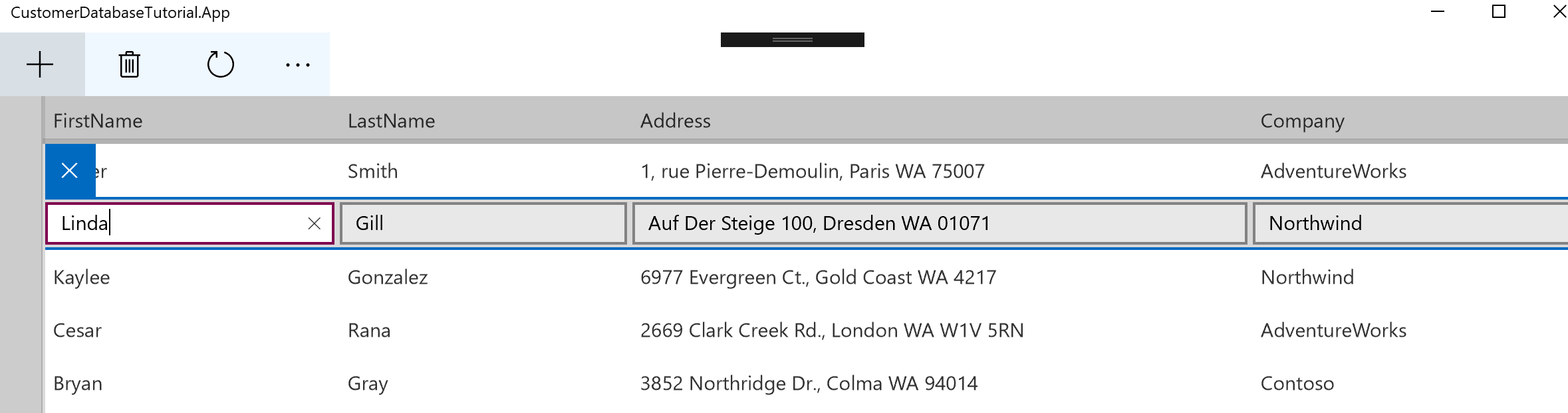 Modification d'un client dans la grille de données