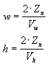 équations des significations des variables w et h