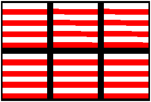 illustration d’une boîte à six sections avec des lignes horizontales non continues dans les deux carrés supérieur droit