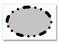 illustration d’une ellipse remplie d’une couleur gris unie, puis tracée d’un trait pointillé