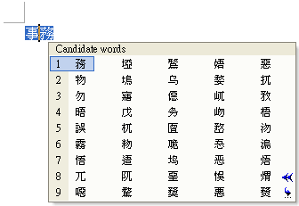 avancé chinois traditionnel ime avec une liste de candidats étendue