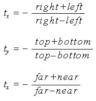 Équations décrivant la matrice de perspective.