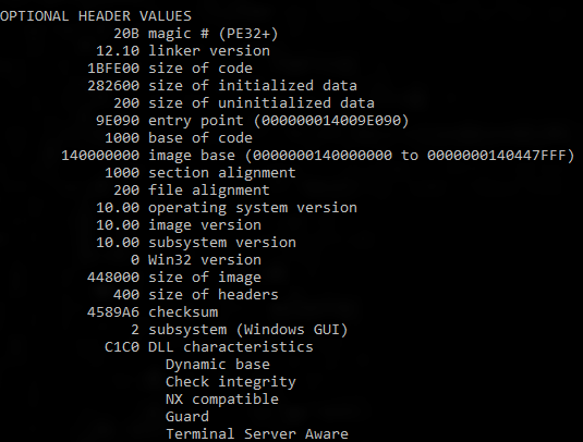 sortie de dumpbin /headers