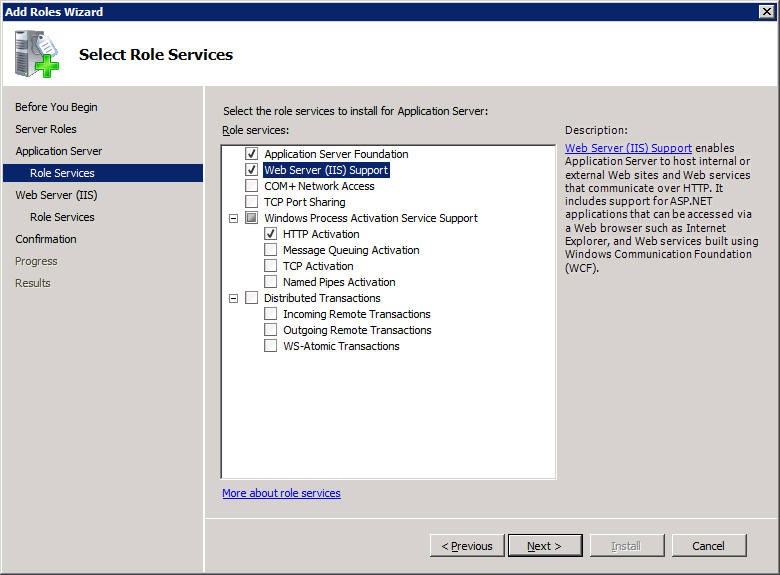 Boîte de dialogue Sélectionner des services de rôle avec le serveur web (iis) activé