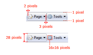 capture d’écran des barres d’outils avec des informations d’espacement 