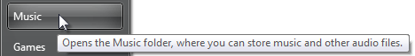 capture d’écran de l’info-bulle : ouvre le dossier musique 