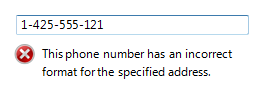 capture d’écran du format incorrect du numéro de téléphone du message