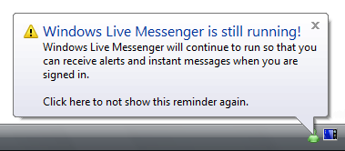 Capture d’écran de l’avertissement « live messenger is running » 